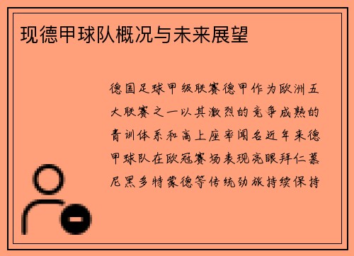 现德甲球队概况与未来展望