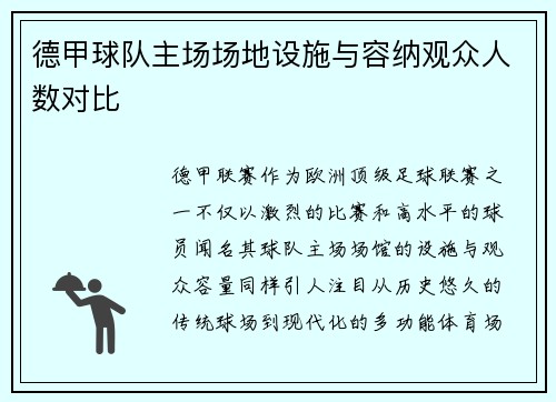 德甲球队主场场地设施与容纳观众人数对比