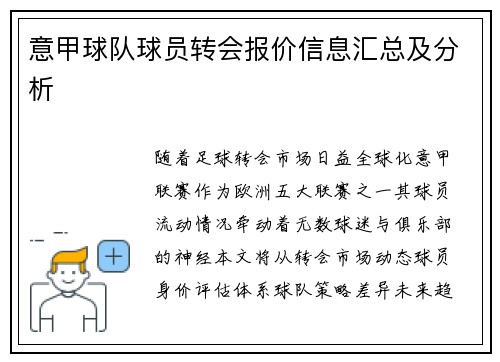 意甲球队球员转会报价信息汇总及分析